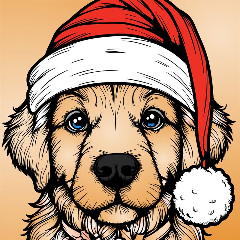 realistic dog with a christmas hat