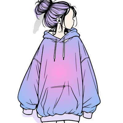 realistic girl with a oversized sweatshirt on and a bun