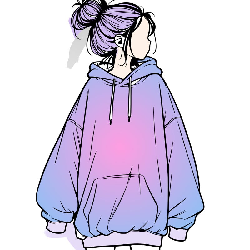 realistic girl with a oversized sweatshirt on and a bun
