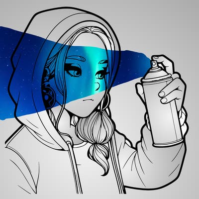 a realistic girl, spray painting