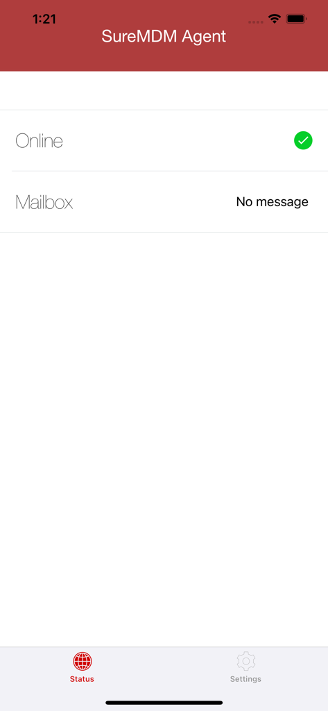 SureMDM Agent application status interface displaying online connection