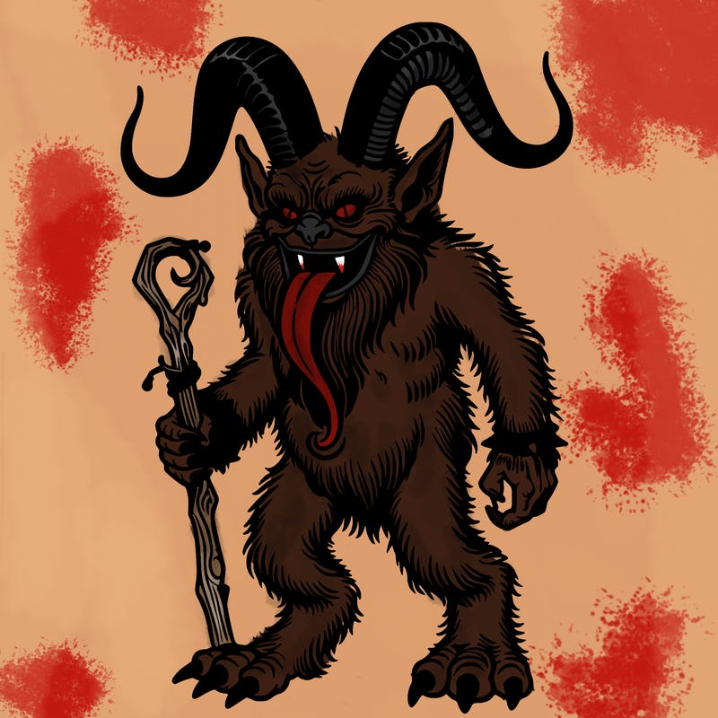 krampus with tongue out, full body