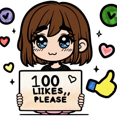 a girl with a sign saying 100 likes, please