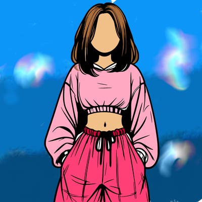 realistic girl faceless with baggy pants and a crop top