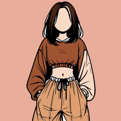 realistic girl faceless with baggy pants and a crop top