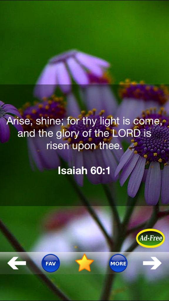 Bible verse Isaiah 60 1 with floral background on a mobile app interface