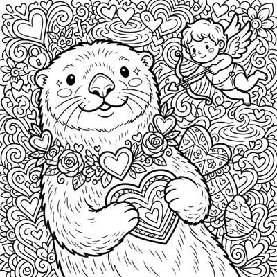 Dive into a world of love with this enchanting Valentine's Day sea otter coloring page, perfect for expressing affection through art. Featuring a charming otter amidst hearts and roses, it's an ideal creative activity for the season of love.