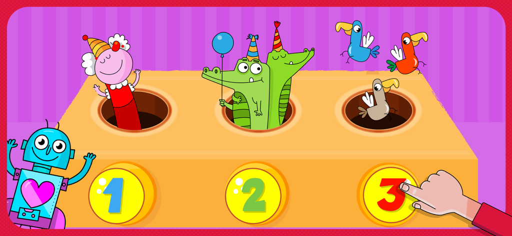 123 Games for toddlers - Full - Pädagogisches Zählspiel für Kleinkinder, das Tiere in Löchern über den Zahlen 1, 2 und 3 zeigt