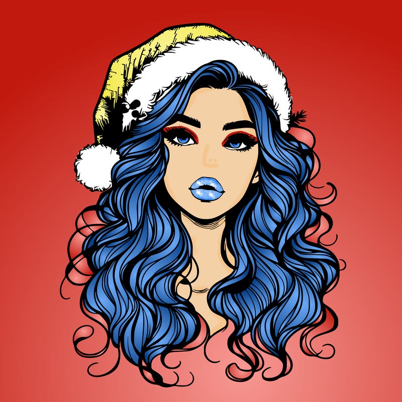 realistic christmas girl with wavy hair and lips