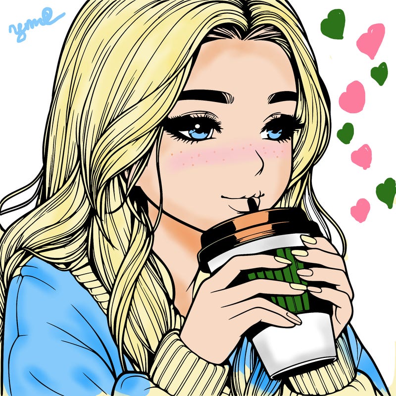 realistic girl drinking coffee