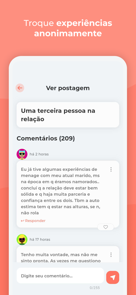 Aperta e Solta - Anonymous community forum in the Aperta e Solta app for sharing sexual wellness experiences