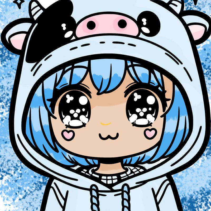 kawaii girl with cow hoodie