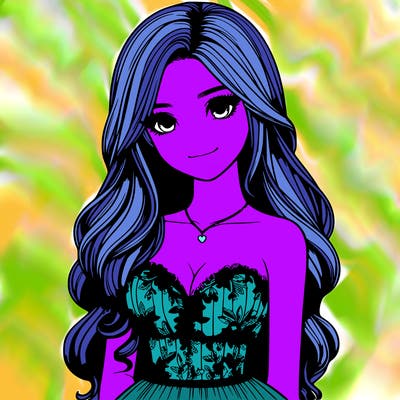 realistic girl with long hair and pretty prom dress