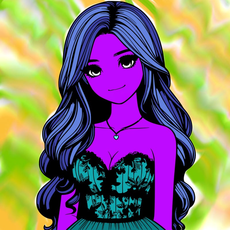 realistic girl with long hair and pretty prom dress