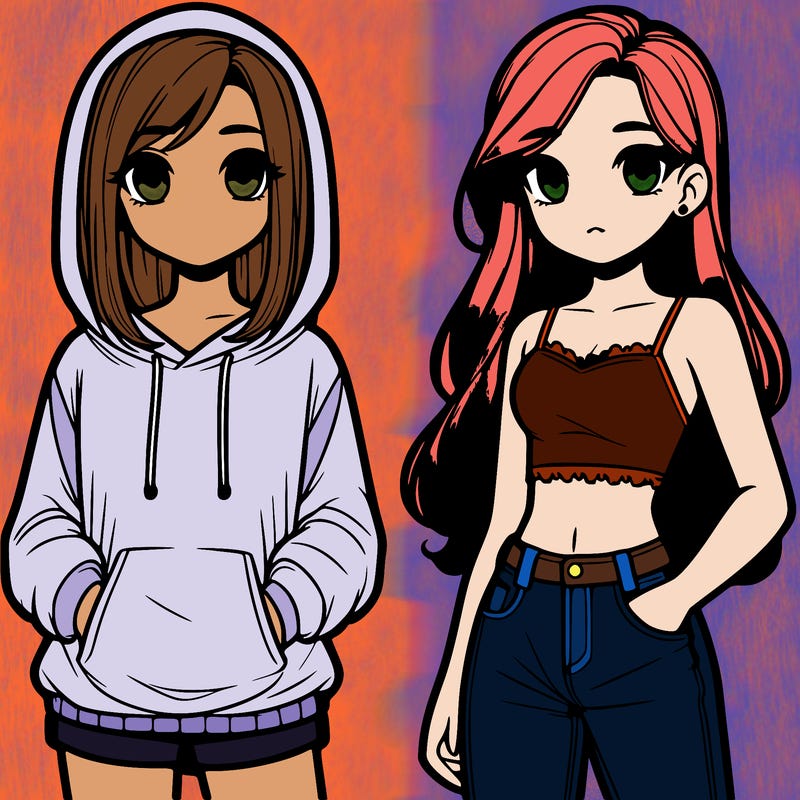 two teenager girls one wearing a hoodie and shorts and the other way and crop top and jeans