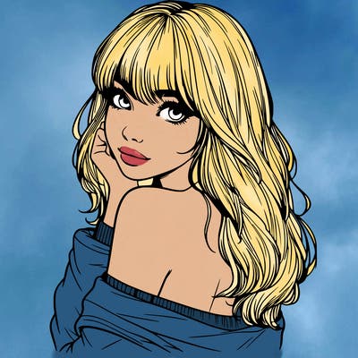 realistic girl with bangs looking over her shoulder