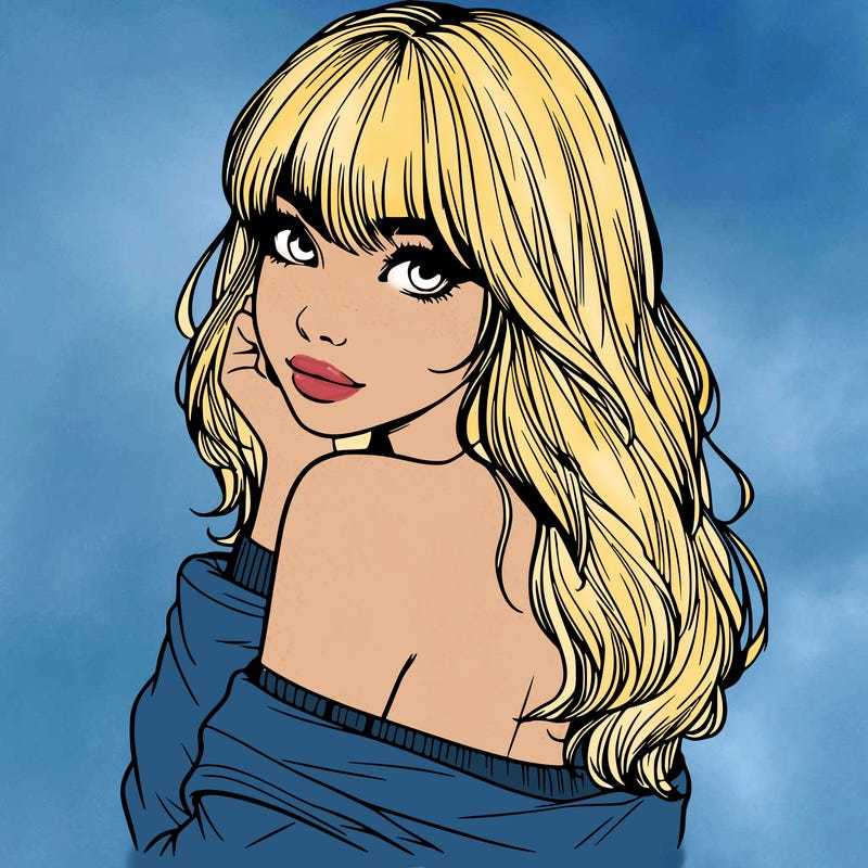 realistic girl with bangs looking over her shoulder