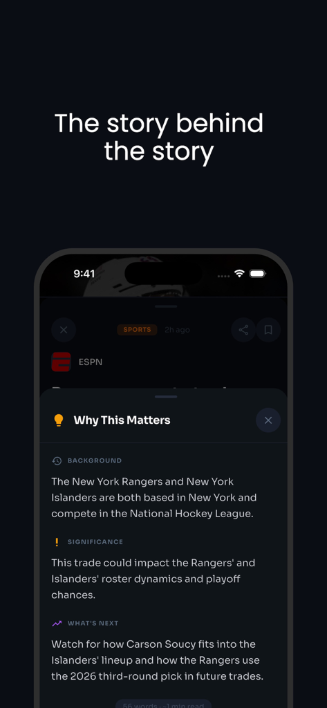 Briefly: News in Seconds - A smartphone screen from the Briefly news app showing the Why This Matters section which provides background and significance for a news story.