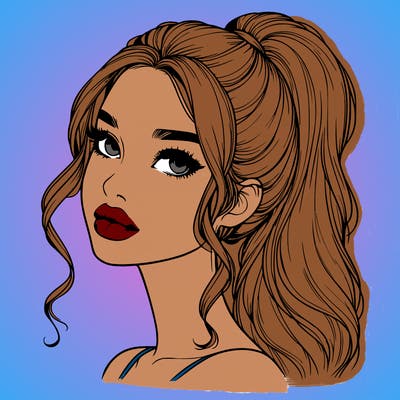 realistic girl with a ponytail on her hair and lips