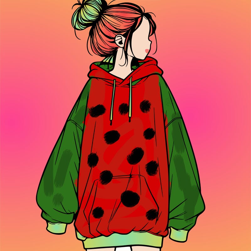 realistic girl with a oversized sweatshirt on and a bun