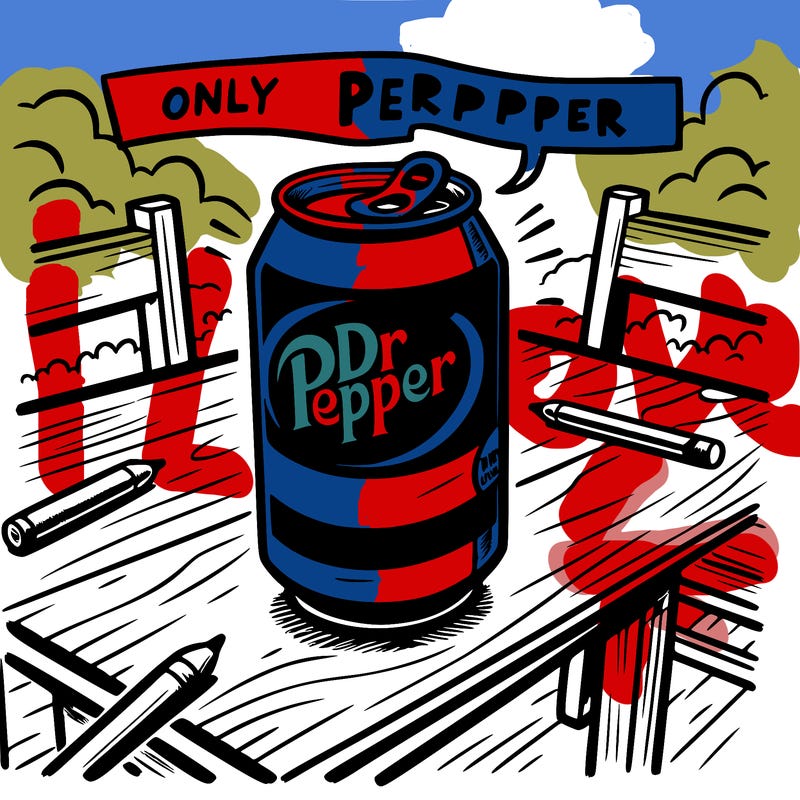 dr pepper on a table only dr pepper