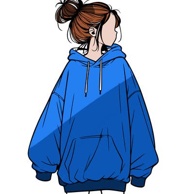realistic girl with a oversized sweatshirt on and a bun