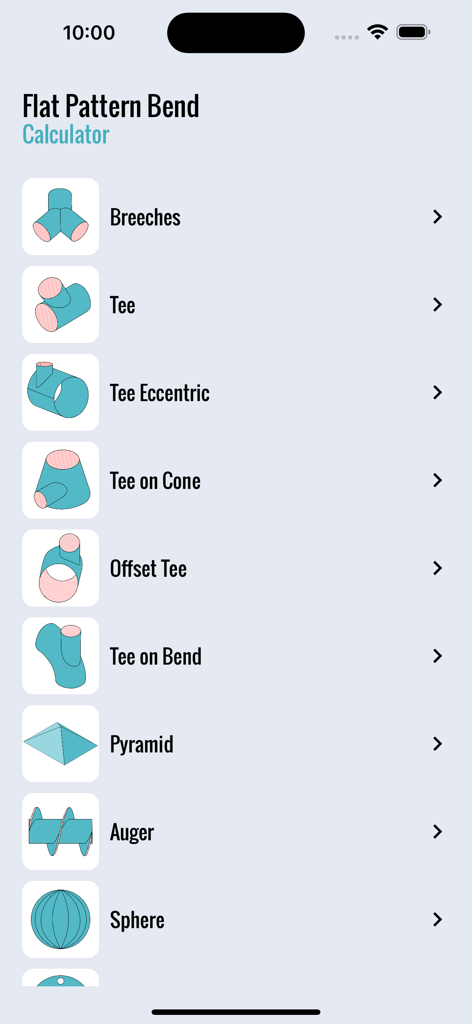 Flat Pattern Bend Calculator - A list of industrial shapes for sheet metal layout calculations