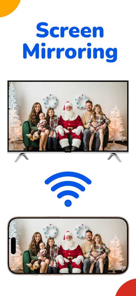 MyCast for Google Chromecast - iphone screen mirroring a family photo with santa to a large television screen