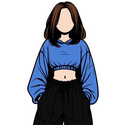 realistic girl faceless with baggy pants and a crop top