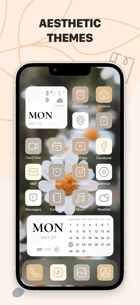 Aesthetic Themes - Preppy Kit - Custom iPhone home screen with beige preppy aesthetic icons and widgets