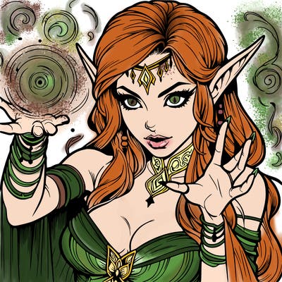 realistic scary beautiful elf sorceress casting spell