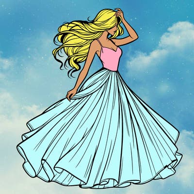 realistic woman with dress flowing in the wind