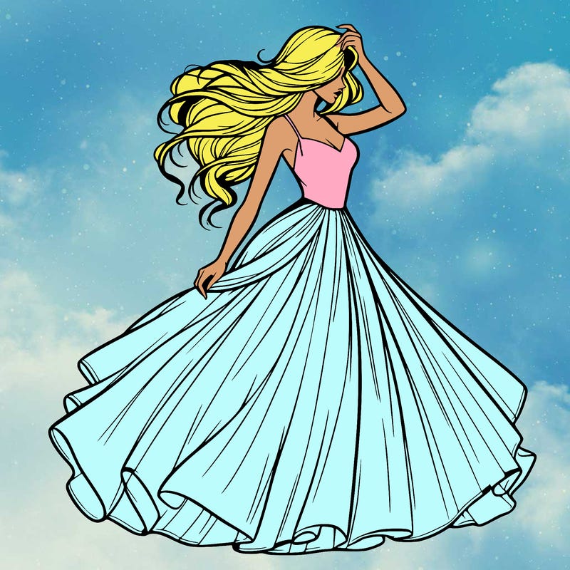 realistic woman with dress flowing in the wind