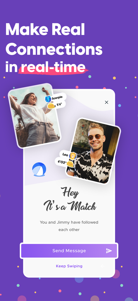 FaithCircle: Chat. Meet. Dates - FaithCircle app screen showing a successful match between two people with options to send a message or keep swiping