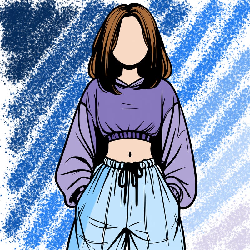 realistic girl faceless with baggy pants and a crop top