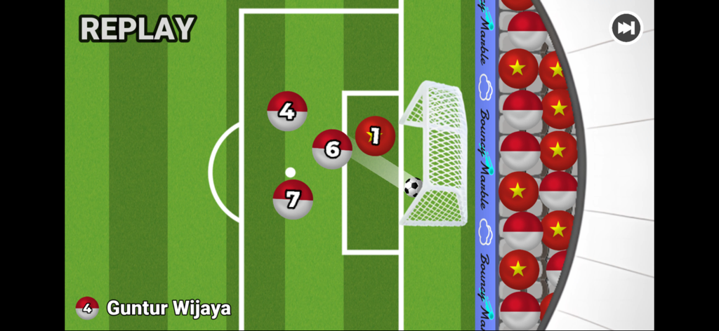 Marble Soccer - A replay of a goal being scored during a match in the Marble Soccer mobile game