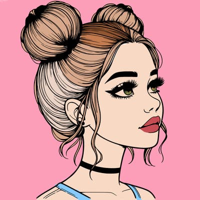 realistic girl with buns on the top of her head