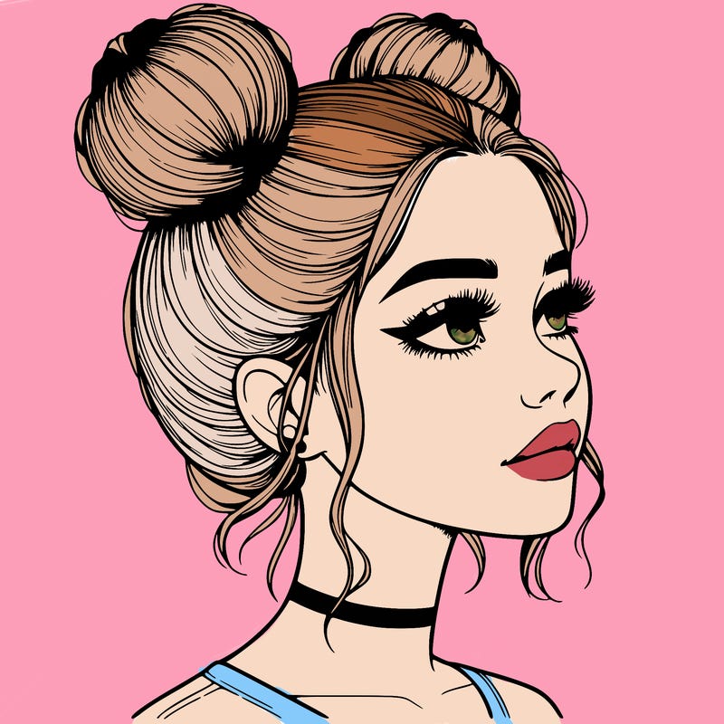 realistic girl with buns on the top of her head