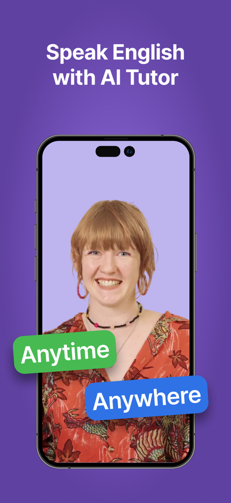 Speak & Learn English SpokziAI - Smartphone displaying an AI tutor for English conversation practice anytime and anywhere