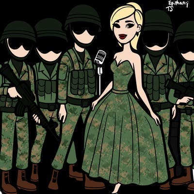 soldiers faceless and with a singer girl