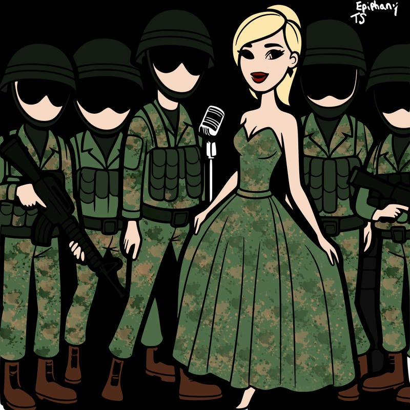 soldiers faceless and with a singer girl