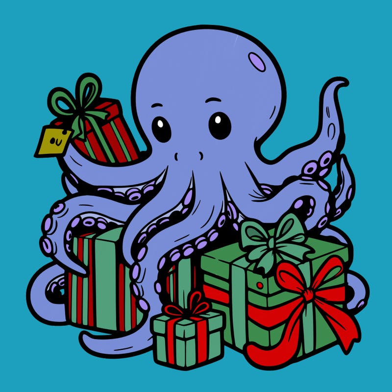 an octopus wrapping gifts