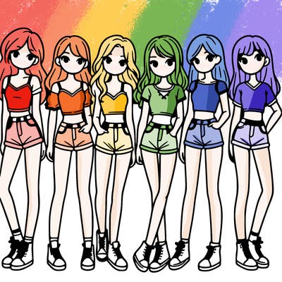 a group of girls wearing crop tops and shorts