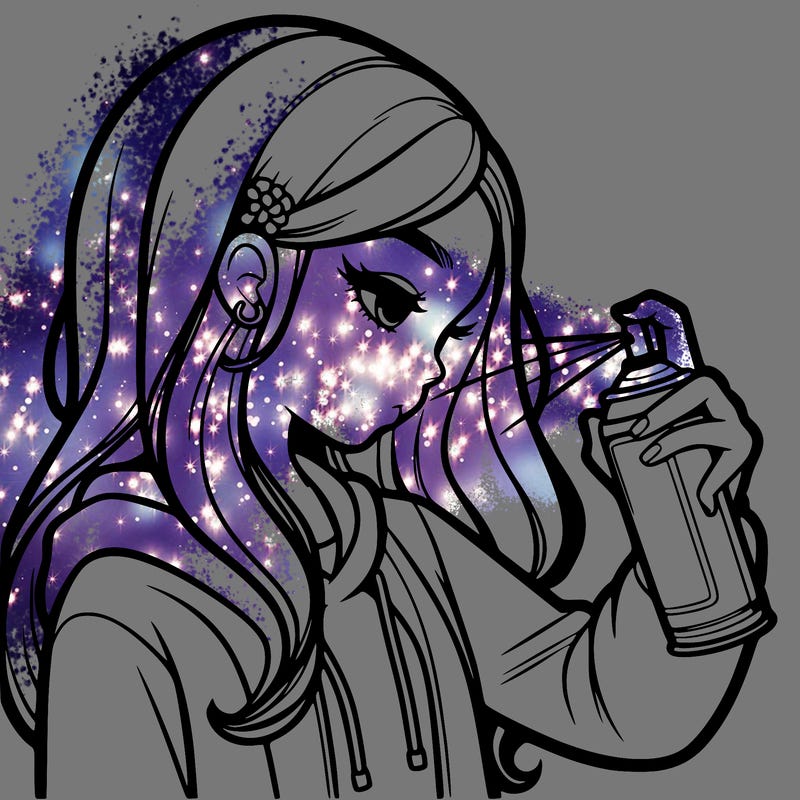 a realistic girl spray painting