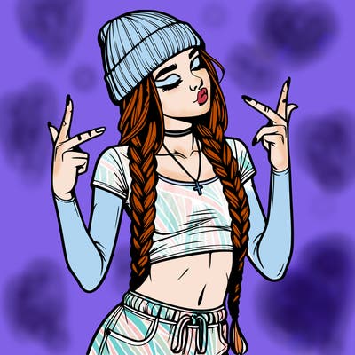 realistic teenage girl with braids and a beanie and crop top doing 🫶🏼
