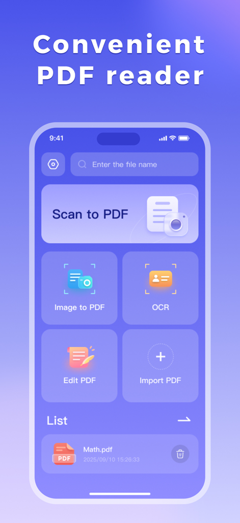 PDF Converter - OCR Reader - PDF変換アプリのメインダッシュボード。スキャン、OCR、ドキュメント管理ツールが表示されています