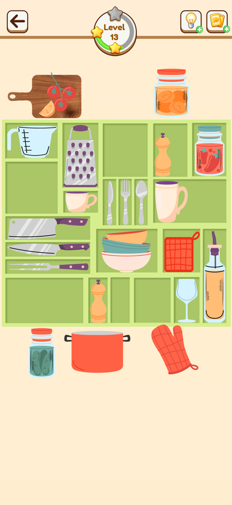 주방 수납장 정리 레벨인 Arrange Them Little Right 퍼즐 게임