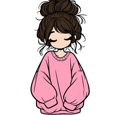girl with baggy sweatshirt and messy bun