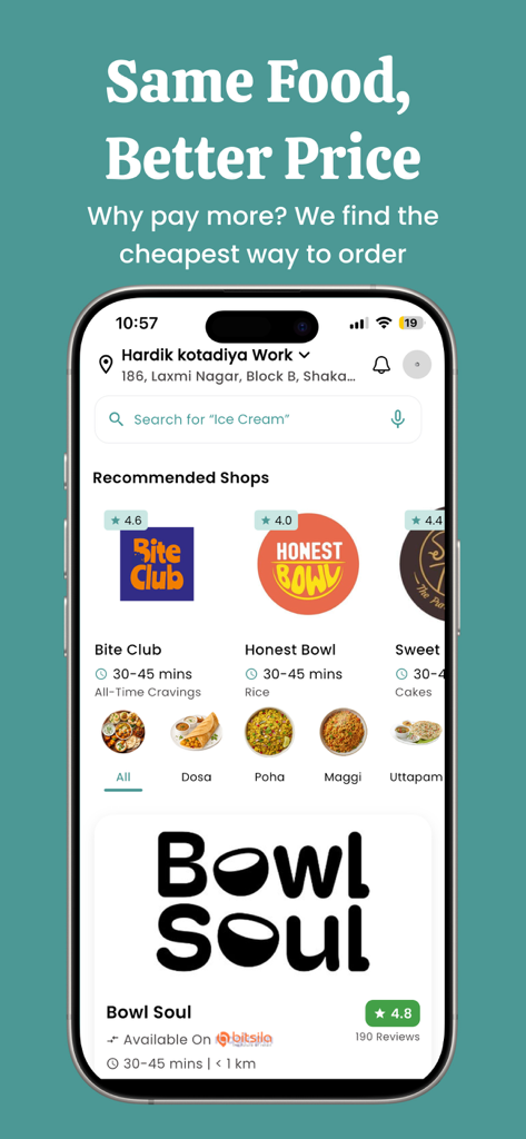 Mobile app screenshot of GetDirect showing food delivery price comparison and recommended local restaurants.