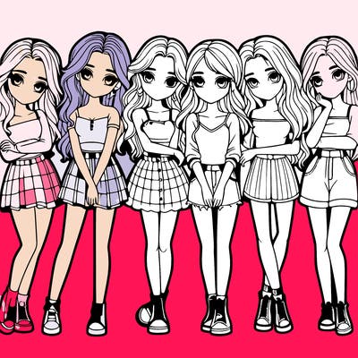 a group of girls realistic